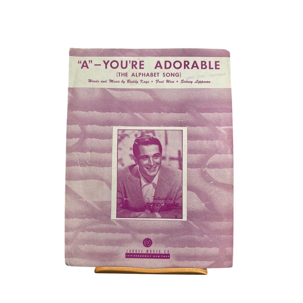 Vintage 1948 A Youre Adorable Perry Como Sheet Music Alphabet Song Laurel Music